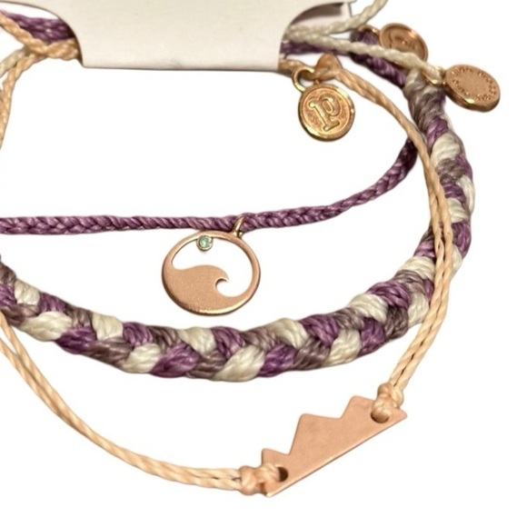 Pura Vida Bracelet Bundle Combo Set of 3. Wave & Sierra Mountain Charm Rose Gold - Picture 4 of 12